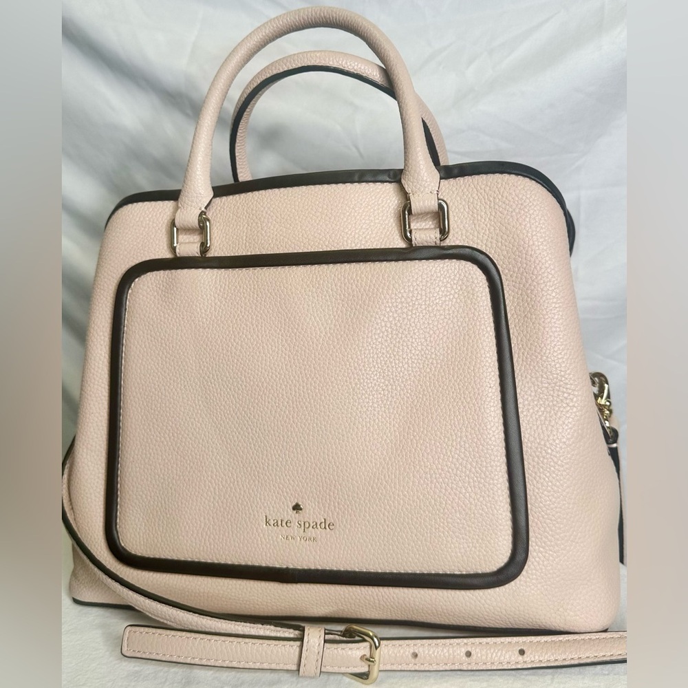 KATE SPADE Ward Place Evangelie Beige Pink Mauve Top Handle Leather Satchel Bag - Picture 1 of 15